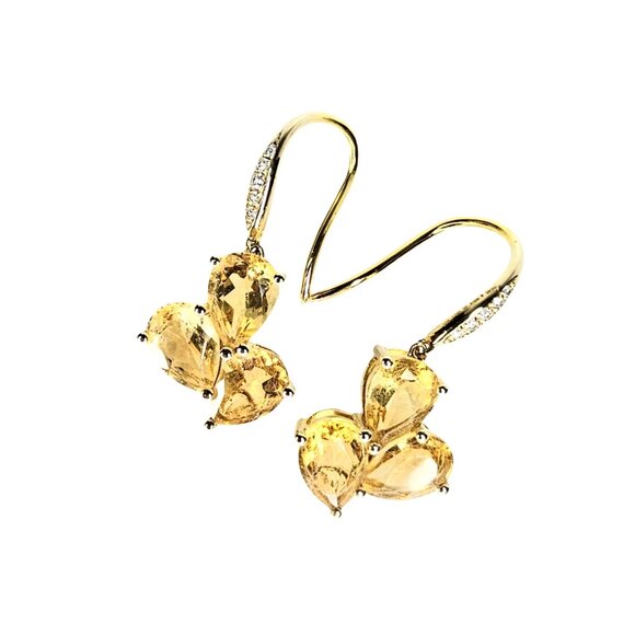 KAI FINE JEWELRY 14K Yellow Gold & Genuine Citrine Drop Earrings w/ Diamonds - Picture 6 of 8